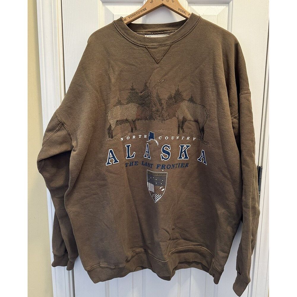 North Country Alaska Caribou Vintage 90s USA‎ Brown Men Sweatshirt Pullover XL